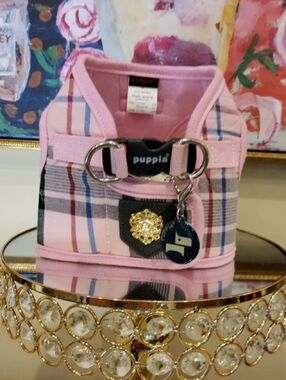Puppia Pink Plaid Pet Harness with Charm